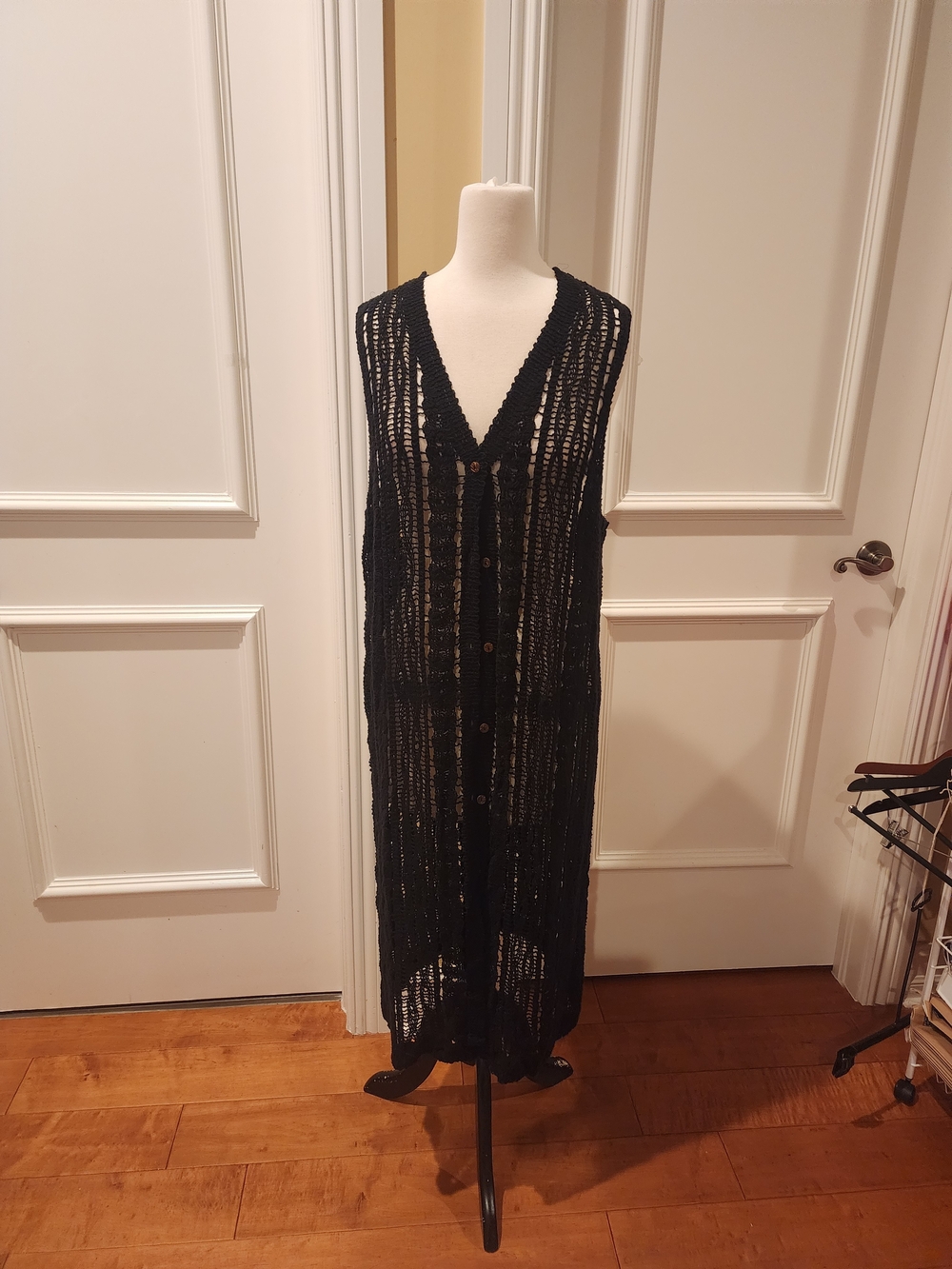 Time and Tru Black Crochet Button-Front Long Swim Cover-Up